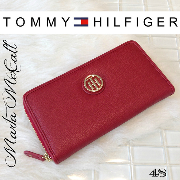 Tommy Hilfiger Handbags - NWOT TOMMY HILFIGER Red Pebbled Leather Zip Wallet